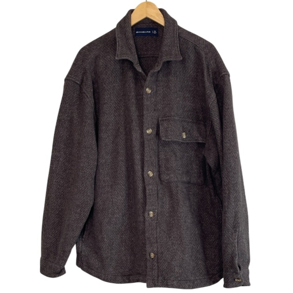 Abercrombie & Fitch Mens Heavyweight Flannel Shirt Jacket Brown Herringbone XL